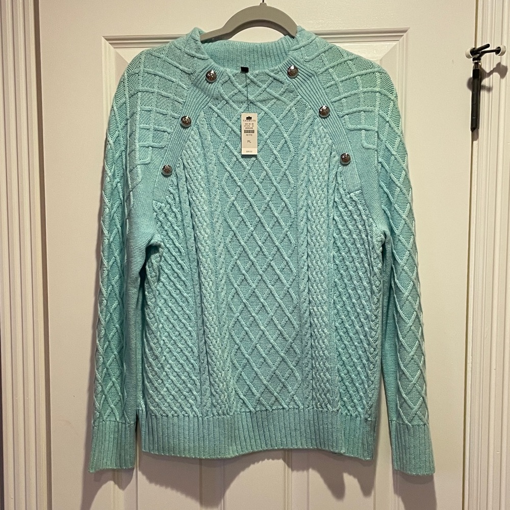Talbots Light Blue Cable Knit Turtleneck Sweater